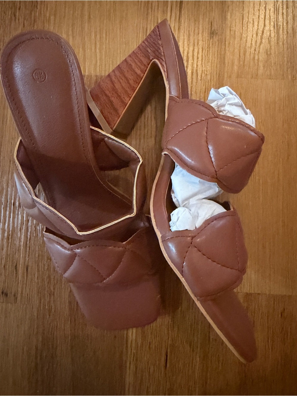 Quilted Brown Block Heel Slide Mules - Women